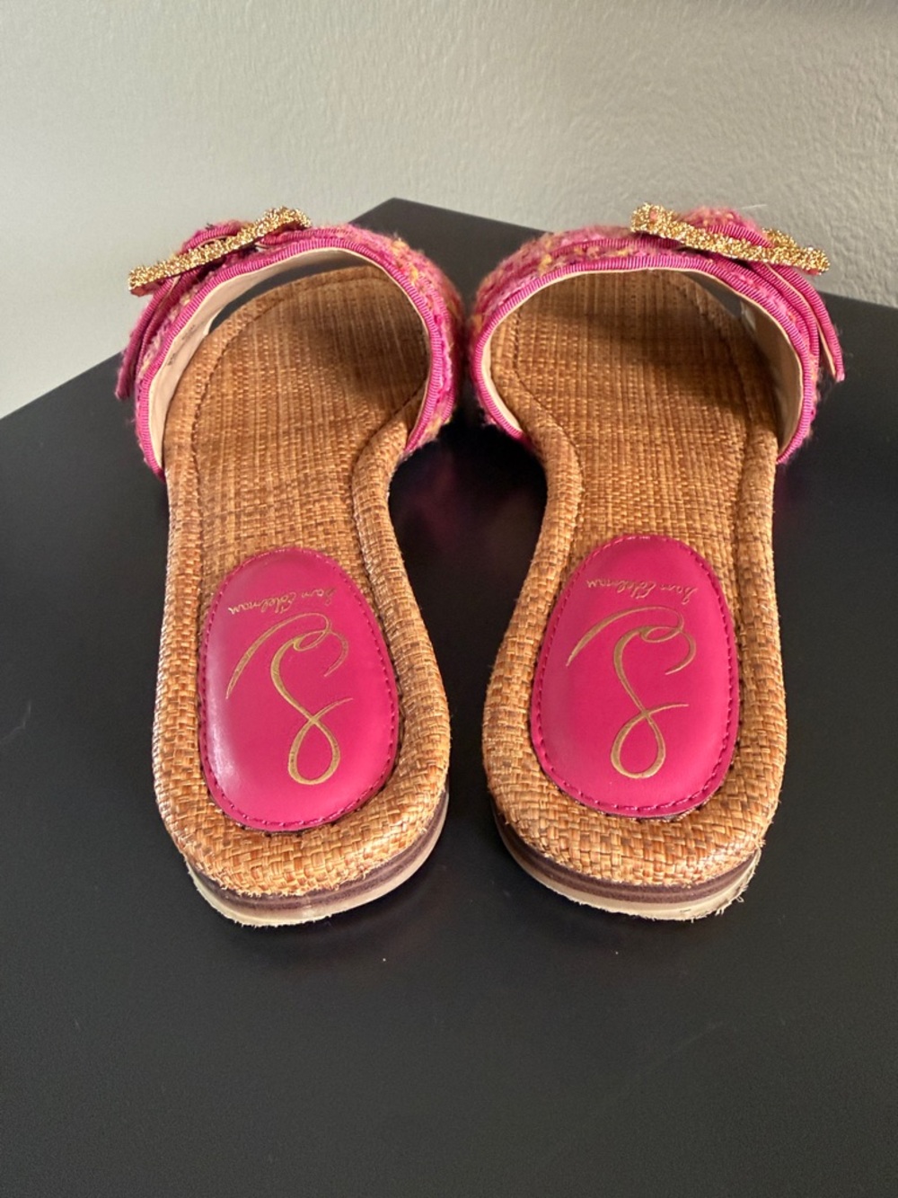 Sam Edelman Bambi 2 Pink Tweed Slide Sandals with Gold Buckles - Picture 5 of 12